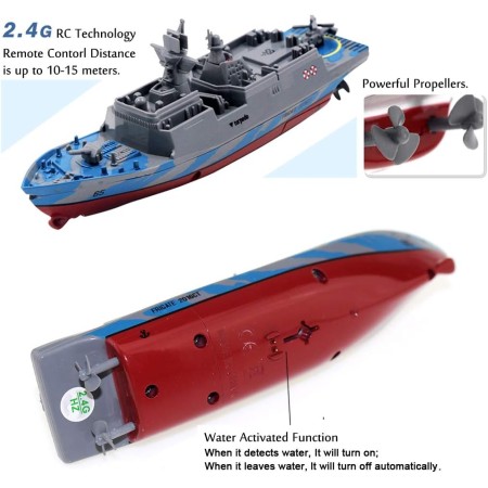 Tipmant Militar RC Naval Barco Modelo de buque de control remoto barco de juguete Lancha rápida Agua eléctrica Niños Cumpleaños