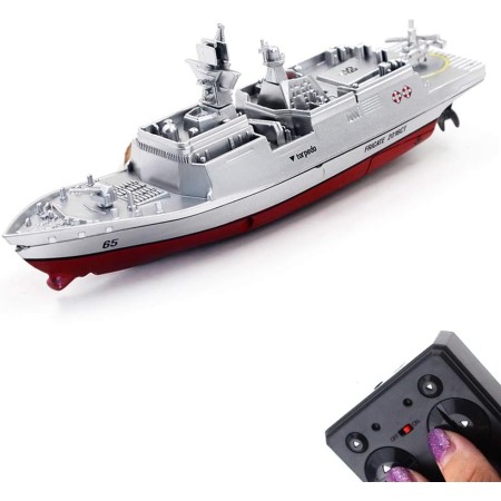 Tipmant Militar RC Naval Barco Modelo de buque de control remoto barco de juguete Lancha rápida Agua eléctrica Niños Cumpleaños