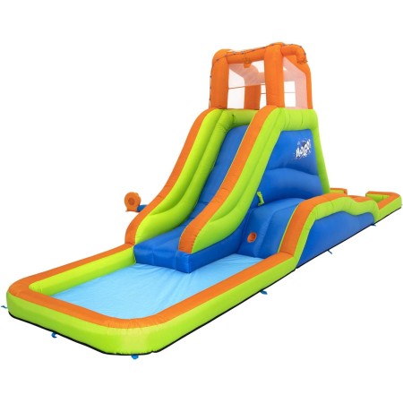 Bestway Centro de juego inflable para parque acuático con túnel de huracán, incluye tobogán acuático grande, gotas de agua,