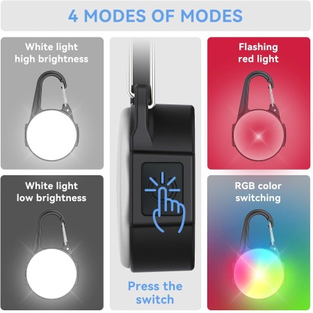 Luces de perro con 4 modos para caminar por la noche, luz impermeable IP68 para collar de perro con clip nocturno, luz