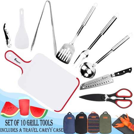 Bisgear Utensilios de cocina para campamento, utensilios de cocina, organizador de barbacoa, kit de desorden de viaje con funda