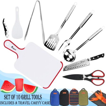 Bisgear Utensilios de cocina para campamento, utensilios de cocina, organizador de barbacoa, kit de desorden de viaje con funda