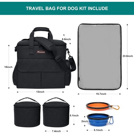 Modoker - Bolsa de viaje para perros juego de viaje para perros para un fin de semana incluye organizador de bolsa de viaje para