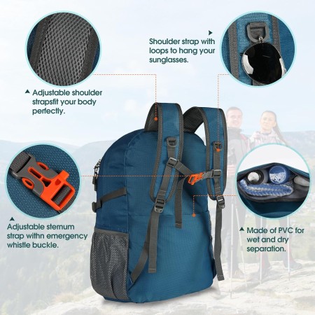 RAINSMORE Mochila de senderismo impermeable de 40 L, mochila de camping ligera y plegable para mujeres y hombres, mochila de