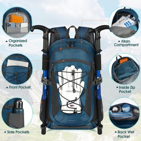 RAINSMORE Mochila de senderismo impermeable de 40 L, mochila de camping ligera y plegable para mujeres y hombres, mochila de