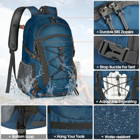 RAINSMORE Mochila de senderismo impermeable de 40 L, mochila de camping ligera y plegable para mujeres y hombres, mochila de