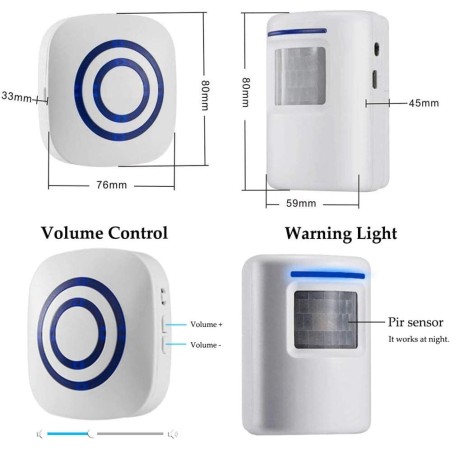 Timbre de puerta con sensor de movimiento para negocios, kit de timbre para exteriores, alerta de entrada inalámbrica: Timbre de