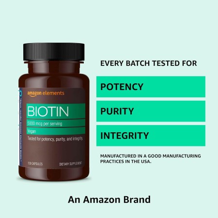 Biotina de Amazon Elements de 5,000 mg, vegana 130 cápsulas