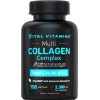 Píldoras de colágeno múltiple (tipos I, II, III, V, X) 150 cápsulas 3300 mg de péptidos de colágeno, alimentados con pasturas,