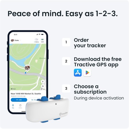 Tractive Rastreador GPS impermeable para perros: ubicación y actividad, rango ilimitado y funciona con cualquier collar (color