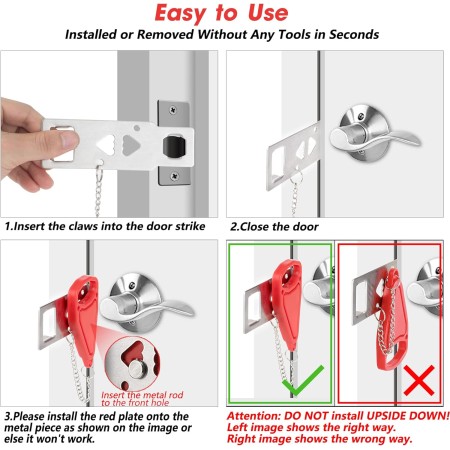 Cerradura de seguridad portátil para puertas del hogar, para viajar y para agregar seguridad y privacidad adicionales perfecta