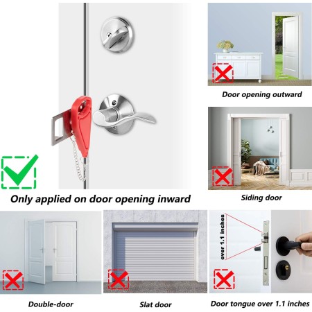 Cerradura de seguridad portátil para puertas del hogar, para viajar y para agregar seguridad y privacidad adicionales perfecta