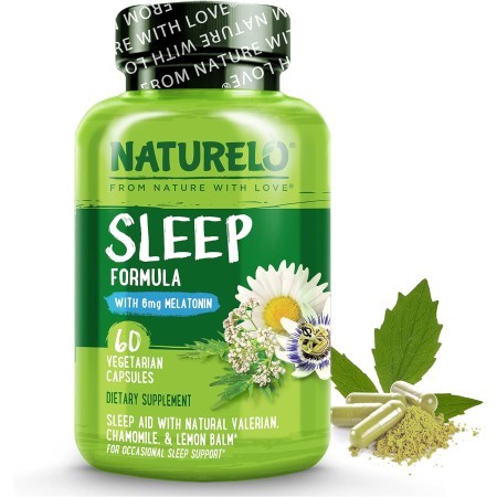 NATURELO Sleep Aid - con melatonina, magnesio, GABA, raíz de valeriana, bálsamo de limón, extractos de hierbas de manzanilla -