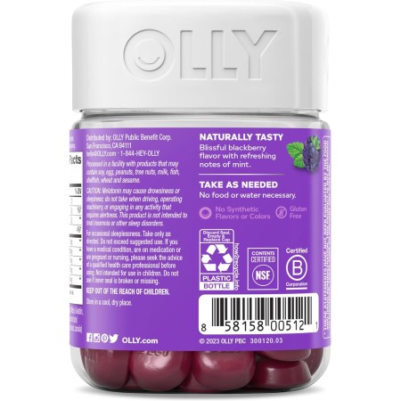 Olly sueño reparador Gummy Suplementos, Blackberry Zen, 50 Count