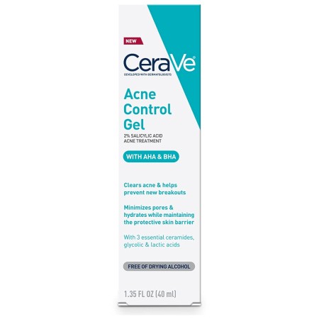 CeraVe Tratamiento de acné de ácido salicílico con ácido glicólico y ácido láctico | Gel de acné AHA/BHA para controlar la cara