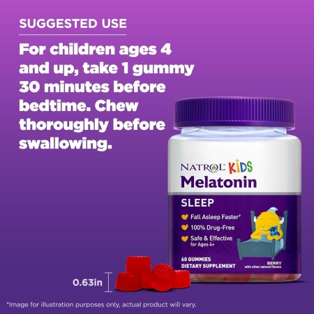 Natrol Melatonina para niños de 1 mg, suplemento dietético para un sueño reparador, 180 gomitas con sabor a bayas, suministro