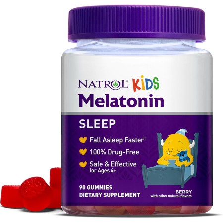 Natrol Melatonina para niños de 1 mg, suplemento dietético para un sueño reparador, 180 gomitas con sabor a bayas, suministro