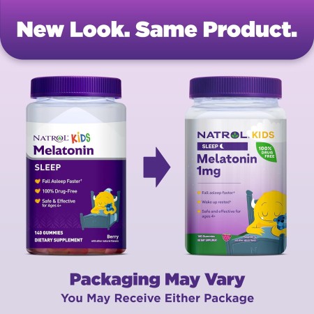 Natrol Melatonina para niños de 1 mg, suplemento dietético para un sueño reparador, 180 gomitas con sabor a bayas, suministro