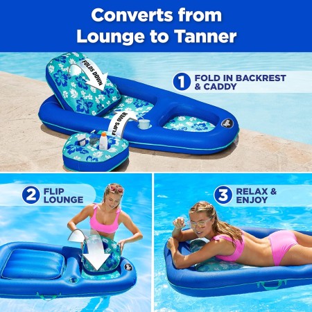 Aqua Campania Ultimate 2-in-1 Pool Float Lounge – Extra Large – Inflatable Pool Floats for Adults with Adjustable Backrest &