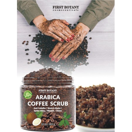 100% Natural Arabica Café Scrub 12 onzas) Con Café Orgánico, Coco y manteca de karité – Mejor Tratamiento acné, Anti Celulitis y