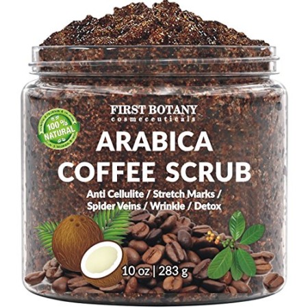 100% Natural Arabica Café Scrub 12 onzas) Con Café Orgánico, Coco y manteca de karité – Mejor Tratamiento acné, Anti Celulitis y