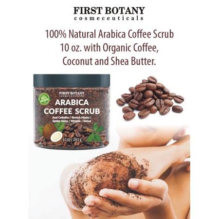 100% Natural Arabica Café Scrub 12 onzas) Con Café Orgánico, Coco y manteca de karité – Mejor Tratamiento acné, Anti Celulitis y