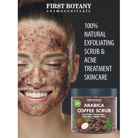 100% Natural Arabica Café Scrub 12 onzas) Con Café Orgánico, Coco y manteca de karité – Mejor Tratamiento acné, Anti Celulitis y