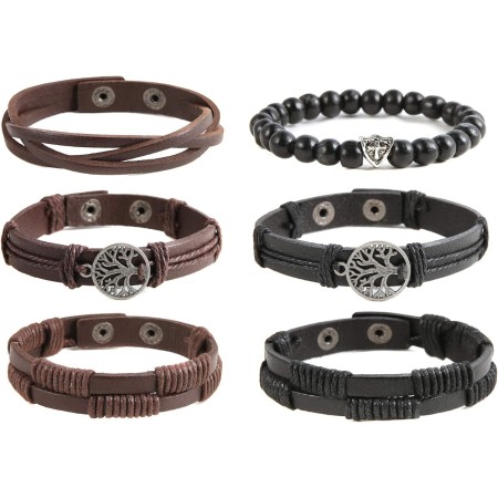 HZMAN Pulseras de cuero genuino con diseño de árbol de la vida para hombres y mujeres, diseño de ojo de tigre, piedra natural,