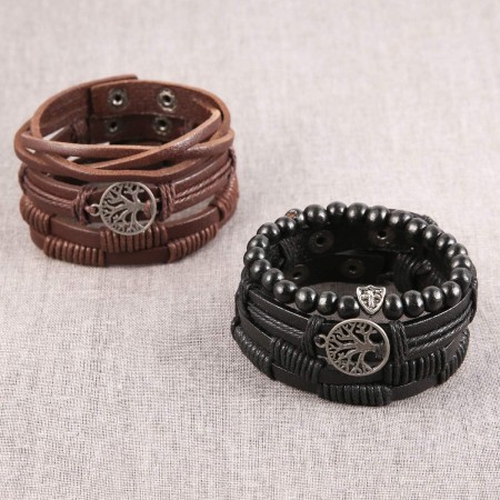 HZMAN Pulseras de cuero genuino con diseño de árbol de la vida para hombres y mujeres, diseño de ojo de tigre, piedra natural,