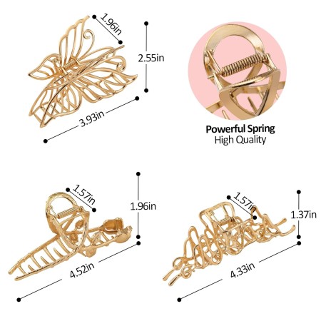 LUKACY Paquete de 6 pinzas de metal grandes para el cabello, pinzas de pelo doradas grandes de 4 pulgadas, pinzas de pelo