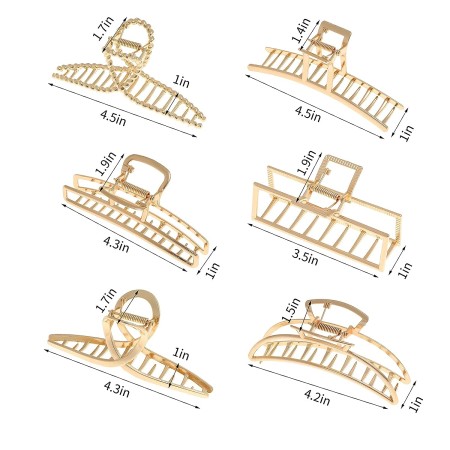 LUKACY Paquete de 6 pinzas de metal grandes para el cabello, pinzas de pelo doradas grandes de 4 pulgadas, pinzas de pelo