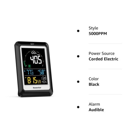 Newentor Monitor de CO2, medidores de calidad del aire interior, detector de dióxido de carbono con alerta de voz, probador de