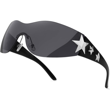 Haqptul Lentes de sol Y2K sin montura con estrellas envolventes de los años 2000, accesorios para mujeres y hombres, modernos y