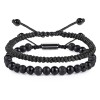 CARITATE Black Beaded Bracelet String Bracelets Set for Men Women - Natural Black Obsidian Onyx Lava Rock Braided Rope Bracelets