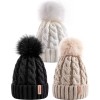 3 gorros para mujer con pompón, gorro de punto para mujer invierno y otoño, sombreros de invierno cálidos de moda para mujer