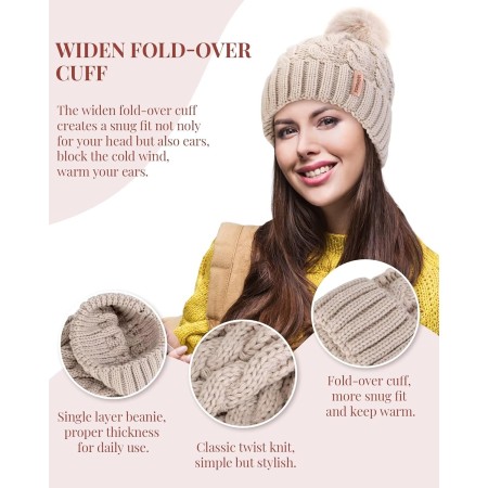 3 gorros para mujer con pompón, gorro de punto para mujer invierno y otoño, sombreros de invierno cálidos de moda para mujer