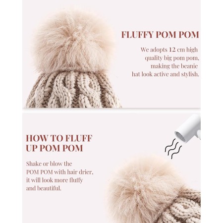 3 gorros para mujer con pompón, gorro de punto para mujer invierno y otoño, sombreros de invierno cálidos de moda para mujer