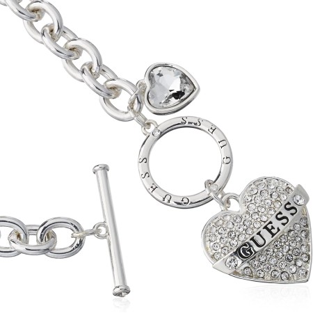 GUESS Collar con dije de logotipo de palanca para mujer, plata, talla única, Cristal Piedra