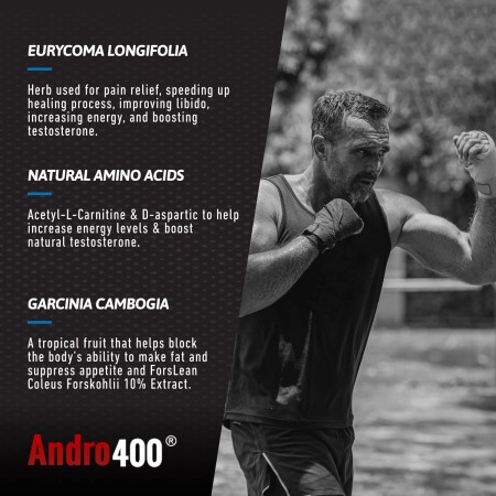 Andro400 Suplemento Max Natural T Support para hombres, con Tongkat Ali, paquete de 3, 180 unidades, fabricado en Estados Unidos