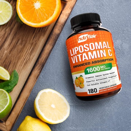 NutriFlair Vitamina C liposomal, 1600 mg, 180 cápsulas - Alta absorción, VIT C soluble en grasa, suplemento antioxidante, mayor