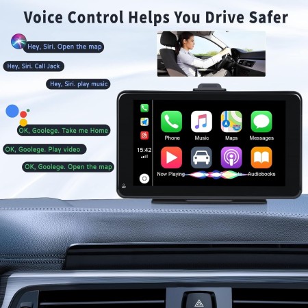 Camecho Apple Carplay inalámbrico y Android Auto, estéreo portátil de 7 pulgadas con pantalla táctil para automóvil con Apple