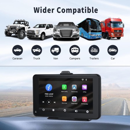 Camecho Apple Carplay inalámbrico y Android Auto, estéreo portátil de 7 pulgadas con pantalla táctil para automóvil con Apple