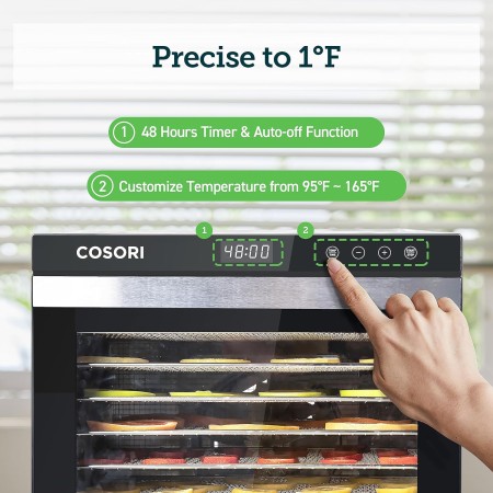 COSORI - Deshidratadora de alimentos (50 recetas) con control de temperatura, 6 bandejas de acero inoxidable, listada ETL, para