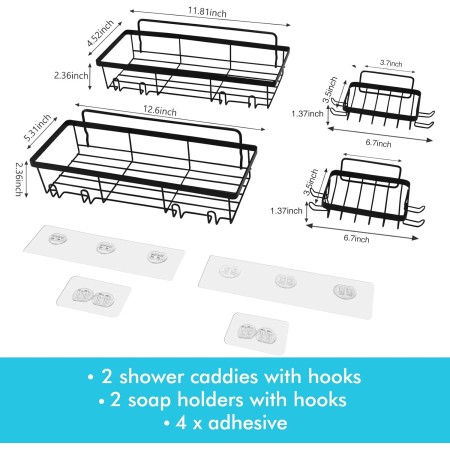 Organizador de ducha de 4 unidades, organizador de ducha, estantes de baño, estantes de ducha autoadhesivos montados en la
