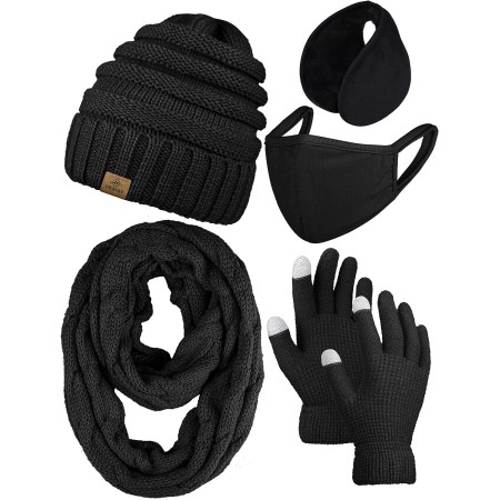 URATOT Juego de 5 piezas de invierno cálido para exteriores, incluye bufanda de punto, guantes de pantalla táctil, orejeras,