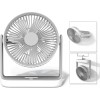 EDON Ventilador de escritorio pequeño, ventilador de escritorio recargable con luz, 4 velocidades, gancho para colgar,