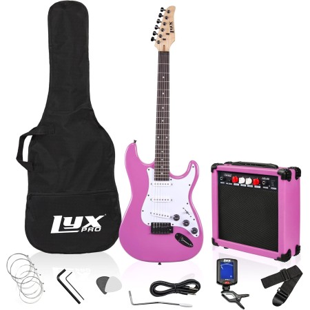 Kit de guitarra eléctrica con amplificador de 20W, todos los accesorios, sintonizador digital de broche, seis cuerdas, dos uñas