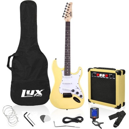 Kit de guitarra eléctrica con amplificador de 20W, todos los  accesorios, sintonizador digital de broche, seis cuerdas, dos uñas de  guitarra, barra de trémolo, correa de hombro, estuche para guitarra, kit