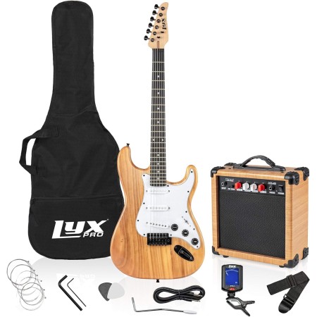 Kit de guitarra eléctrica con amplificador de 20W, todos los accesorios, sintonizador digital de broche, seis cuerdas, dos uñas