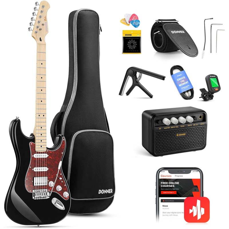 Donner DST-152R HSS Kit para principiantes de guitarra eléctrica de 39 pulgadas, con bobina de pastilla dividida, con